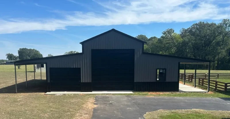 Gray barn from the front