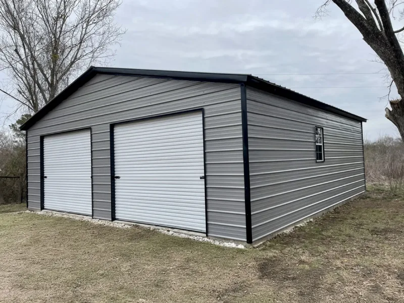 Grey garage, black trim