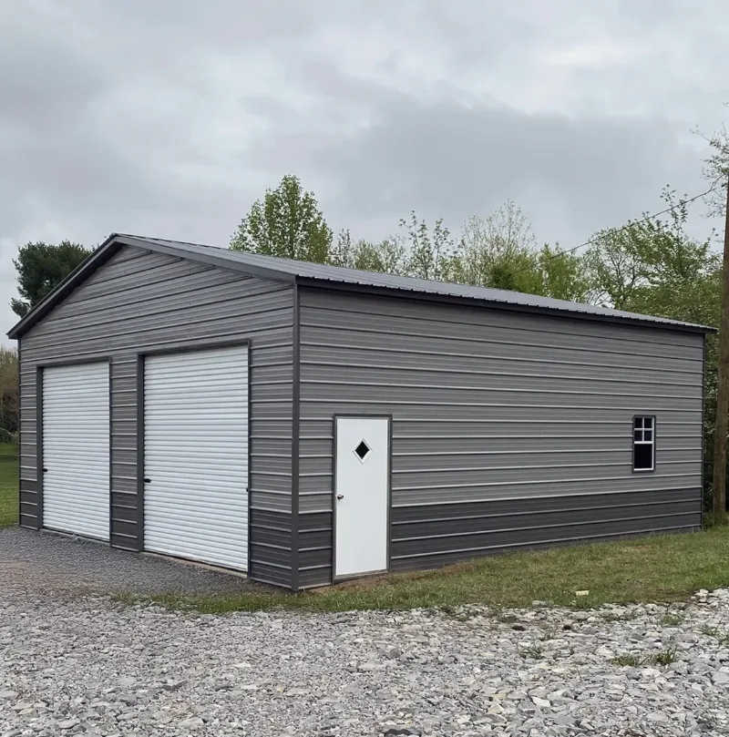 Grey two-door garage
