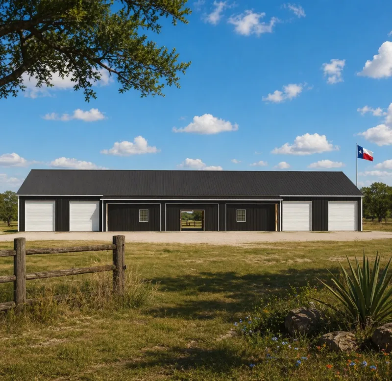 Long shop behind the ranch fence