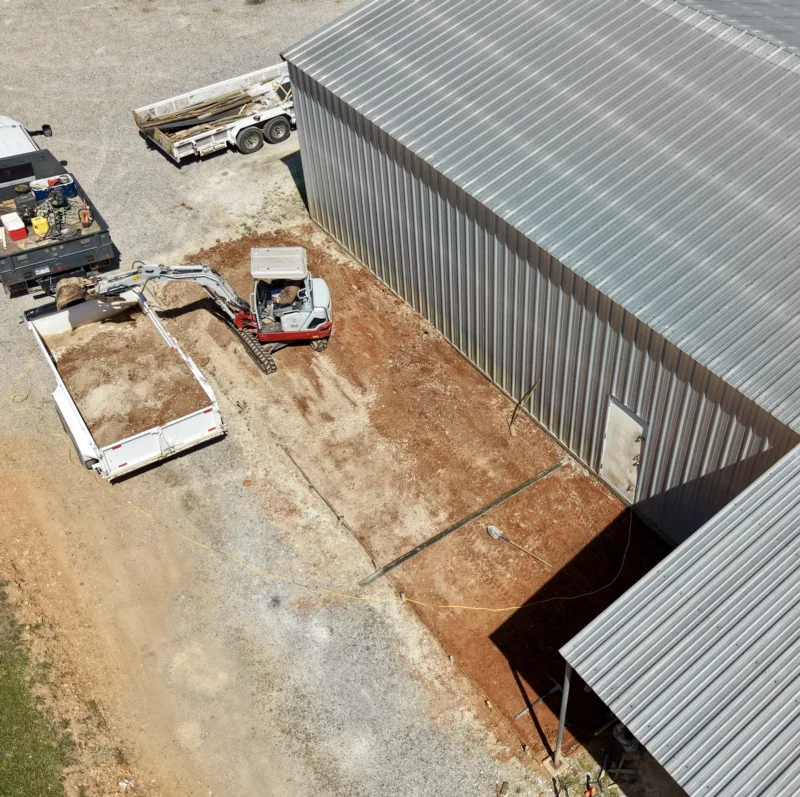 Site prep beside a building