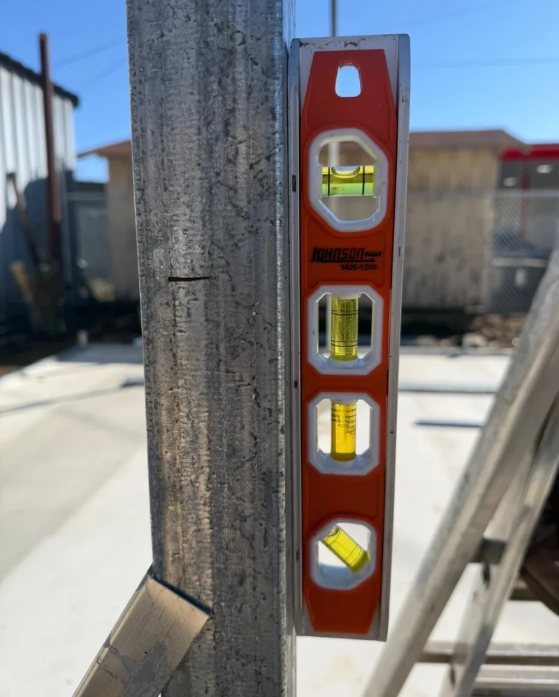 Square steel post, plumb