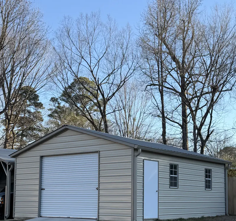 Tan garage with windows
